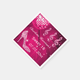 Hot Pink Disco Ball en Sparkle Heels Sweet 16 Servetten