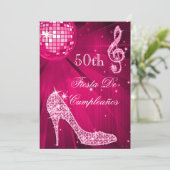 Hot Pink Disco Ball Sparkle Heels 50th Birthday Kaart (Staand voorkant)