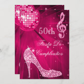 Hot Pink Disco Ball Sparkle Heels 50th Birthday Kaart (Voorkant / Achterkant)
