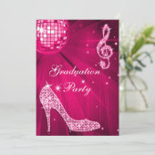 Hot Pink Disco Ball Sparkle Heels Afstuderen Kaart (Staand voorkant)
