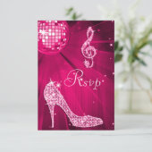 Hot Pink Disco Ball Sparkle Heels RSVP Kaartje (Staand voorkant)