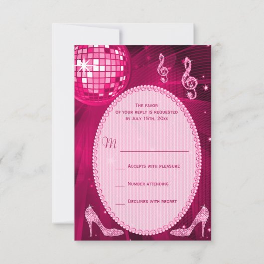 Hot Pink Disco Ball Sparkle Heels RSVP Kaartje (Achterkant)