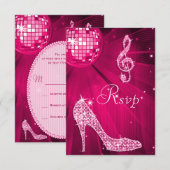 Hot Pink Disco Ball Sparkle Heels RSVP Kaartje (Voorkant / Achterkant)