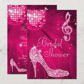 Hot Pink Disco Ball & Sparkle Heels Vrijgezellenfe Kaart (Voorkant / Achterkant)