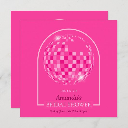 Hot Pink Disco Boogie Bridal Shower Uitnodiging (Voorkant / Achterkant)