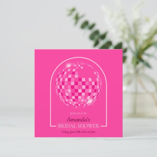 Hot Pink Disco Boogie Bridal Shower Uitnodiging (Staand voorkant)