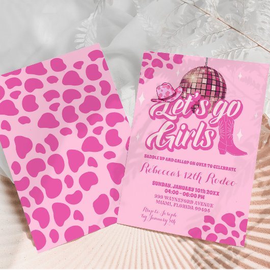 Hot Pink Disco Cowgirl Verjaardagsfeestuitnodiging Kaart