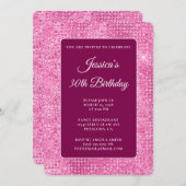 Hot Pink Disco Glitter 30e verjaardag Kaart (Voorkant / Achterkant)
