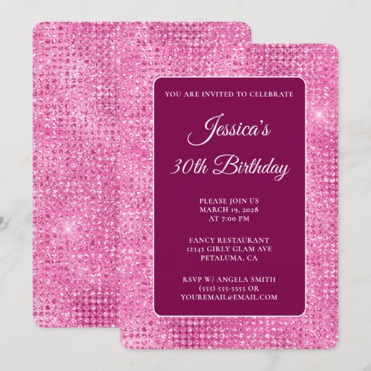 Hot Pink Disco Glitter 30e verjaardag Kaart (Voorkant / Achterkant)