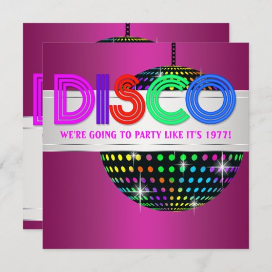 Hot Pink Disco Party Uitnodigingen (Voorkant / Achterkant)