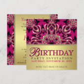 Hot Pink Diva Gal verjaardagsfeestje uitnodigingen (Voorkant / Achterkant)