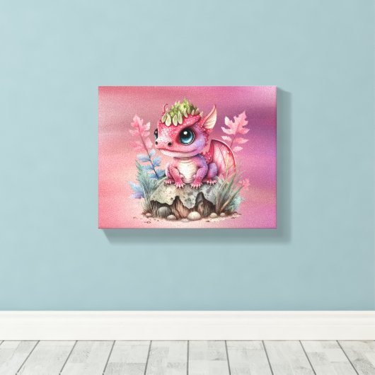 Hot Pink Dragon Girl Baby shower Custom Gift Canvas Afdruk (Insitu (Houten vloer))