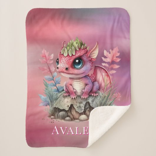 Hot Pink Dragon Girl Baby shower Custom Gift Sherpa Deken (Voorkant)