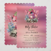 Hot Pink Dragon Girl Baby shower Kaart (Voorkant / Achterkant)