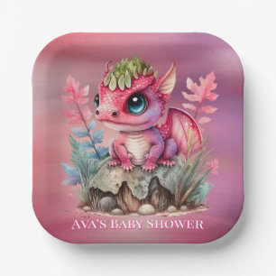 Hot Pink Dragon Girl Baby shower Papieren Bordje