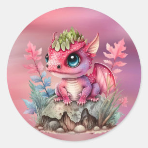 Hot Pink Dragon Girl Baby shower Ronde Sticker