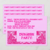 HOT PINK DRAGONS IN DUNGEONS ~ PARTIJINVITATIE! KAART (Voorkant / Achterkant)