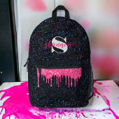 Hot Pink Drip Black Glitter Custom Name Rugzak