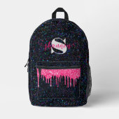 Hot Pink Drip Black Glitter Custom Name Rugzak (Voorkant)