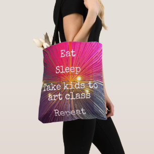 Hot Pink Eat Sleep Neem Kind naar Art Class Herhal Tote Bag