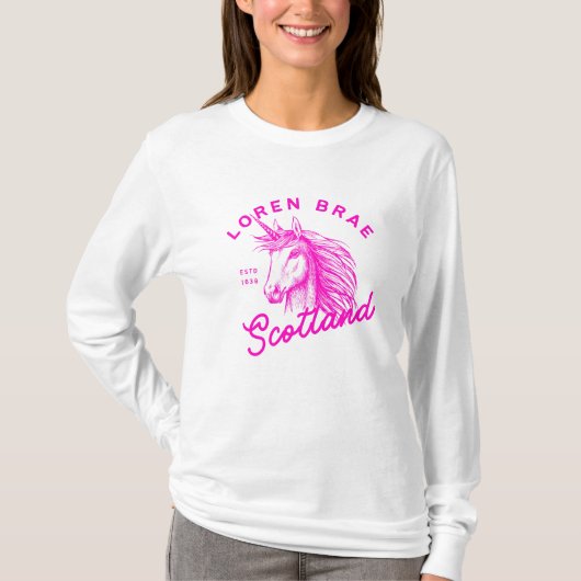 Hot Pink Eenhoorn Loren Brae T-shirt met lange mou (Voorkant)