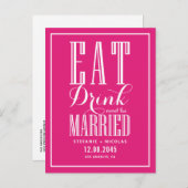 Hot Pink Eet, Drink en getrouwd zijn Save the Date Aankondigingskaart (Voorkant / Achterkant)