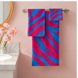 Hot Pink & Electric Blue Fuzzy Zebra Neon Y2K Bad Handdoek