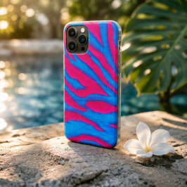 Hot Pink & Electric Blue Fuzzy Zebra Neon Y2K Case-Mate iPhone Case