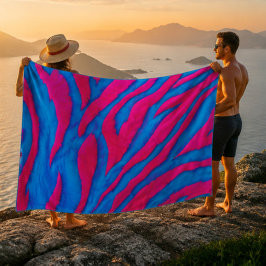 Hot Pink & Electric Blue Fuzzy Zebra Neon Y2K Fleece Deken