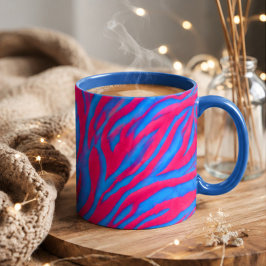Hot Pink & Electric Blue Fuzzy Zebra Neon Y2K Mok