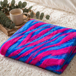 Hot Pink & Electric Blue Fuzzy Zebra Neon Y2K Sherpa Deken
