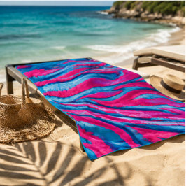 Hot Pink & Electric Blue Fuzzy Zebra Neon Y2K Strandlaken