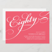 Hot Pink Elegant 80e verjaardag Uitnodigingen (Voorkant / Achterkant)