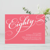 Hot Pink Elegant 80e verjaardag Uitnodigingen (Staand voorkant)
