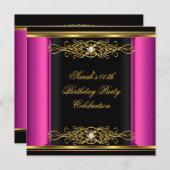 Hot Pink Elegant Birthday Black Gold Kaart (Voorkant / Achterkant)