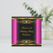 Hot Pink Elegant Birthday Black Gold Kaart (Staand voorkant)