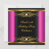 Hot Pink Elegant Birthday Black Gold Kaart (Voorkant)