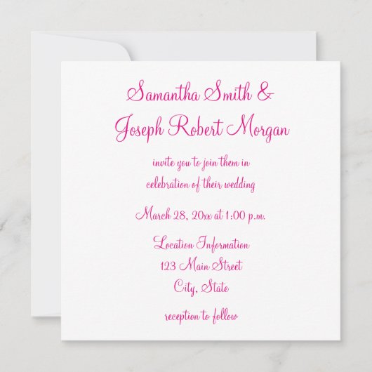Hot Pink Elegant Calligraphy Solid White Wedding Kaart (Voorkant)