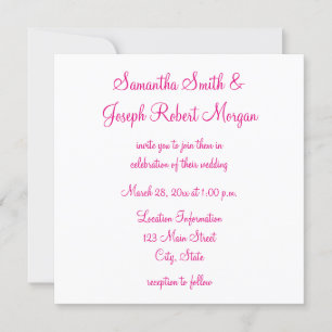 Hot Pink Elegant Calligraphy Solid White Wedding Kaart