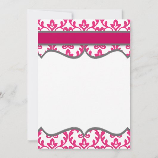 Hot Pink Elegant Damask Sweet Sixteen Uitnodiging (Achterkant)