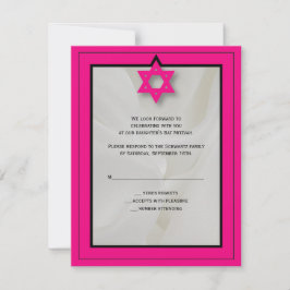 Hot Pink Elegant Fabric Bat Mitzvah RSVP Antwoord