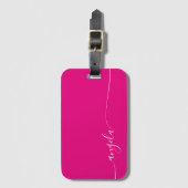 Hot Pink Elegant Glam Handtekening Stijl Naam Bagagelabel (Voorkant (verticaal))