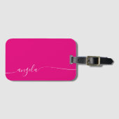 Hot Pink Elegant Glam Handtekening Stijl Naam Bagagelabel (Voorkant (horizontaal))