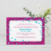 Hot Pink en Aqua Blue Stars Afstuderen Invitation Kaart (Staand voorkant)