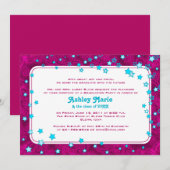 Hot Pink en Aqua Blue Stars Afstuderen Invitation Kaart (Voorkant / Achterkant)