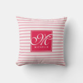 Hot Pink en Baby Pink Striped - Script Monogram Kussen (Voorkant)
