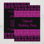 Hot Pink en Black 15e verjaardagsfeestje Kaart (Voorkant / Achterkant)