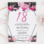 Hot Pink en Black 18th Birthday Kaart<br><div class="desc">Hot Pink en Black 18th Birthday Invitation Sjabloon,  Black Pink Floral Debut Invitation Teen Pink Floral Birthday Invite</div>