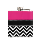 Hot Pink en Black 21st Birthday Chevron Monogram Heupfles (Achterkant)
