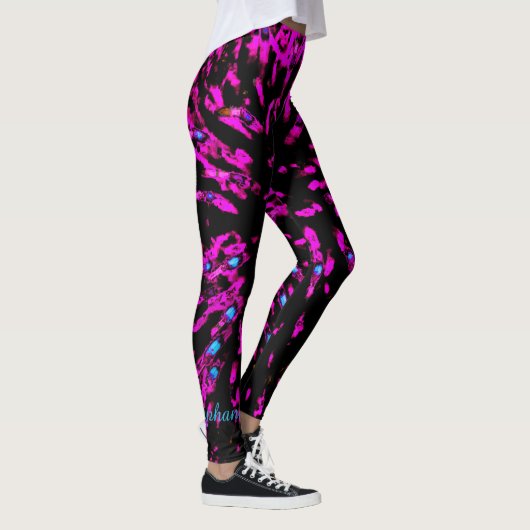 Hot Pink en Black Abstract, persoonlijke naam Leggings (Rechts)